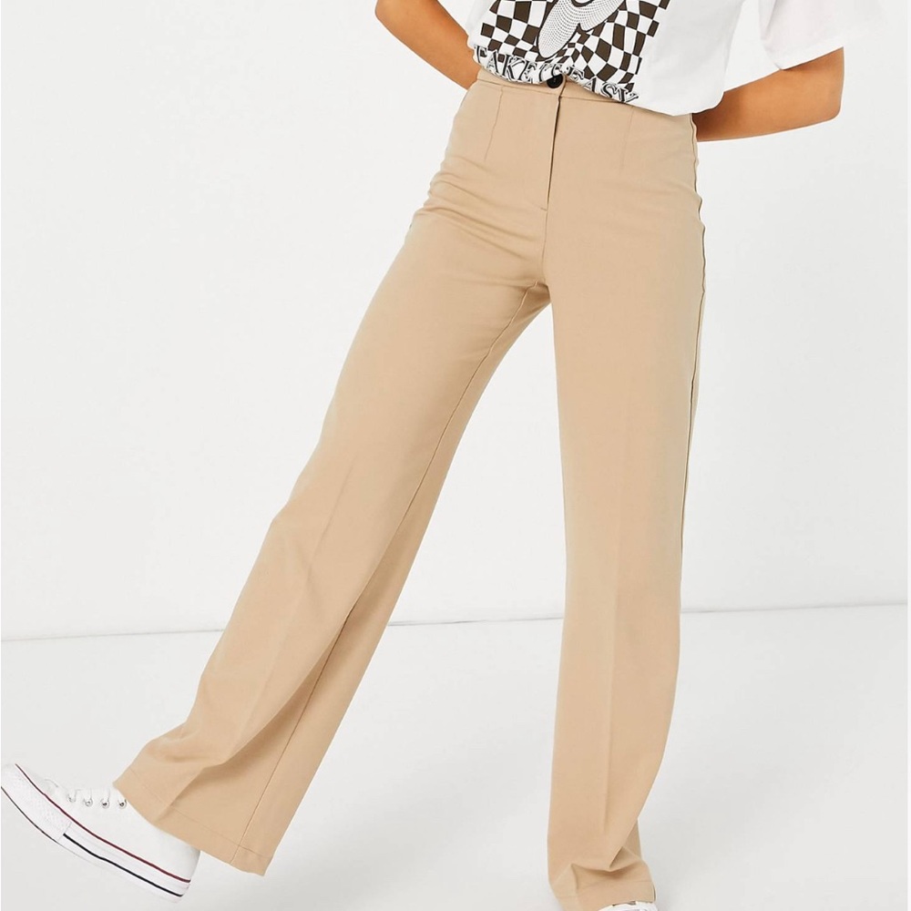 Bershka wide leg slouchy dad tailored pants in camel